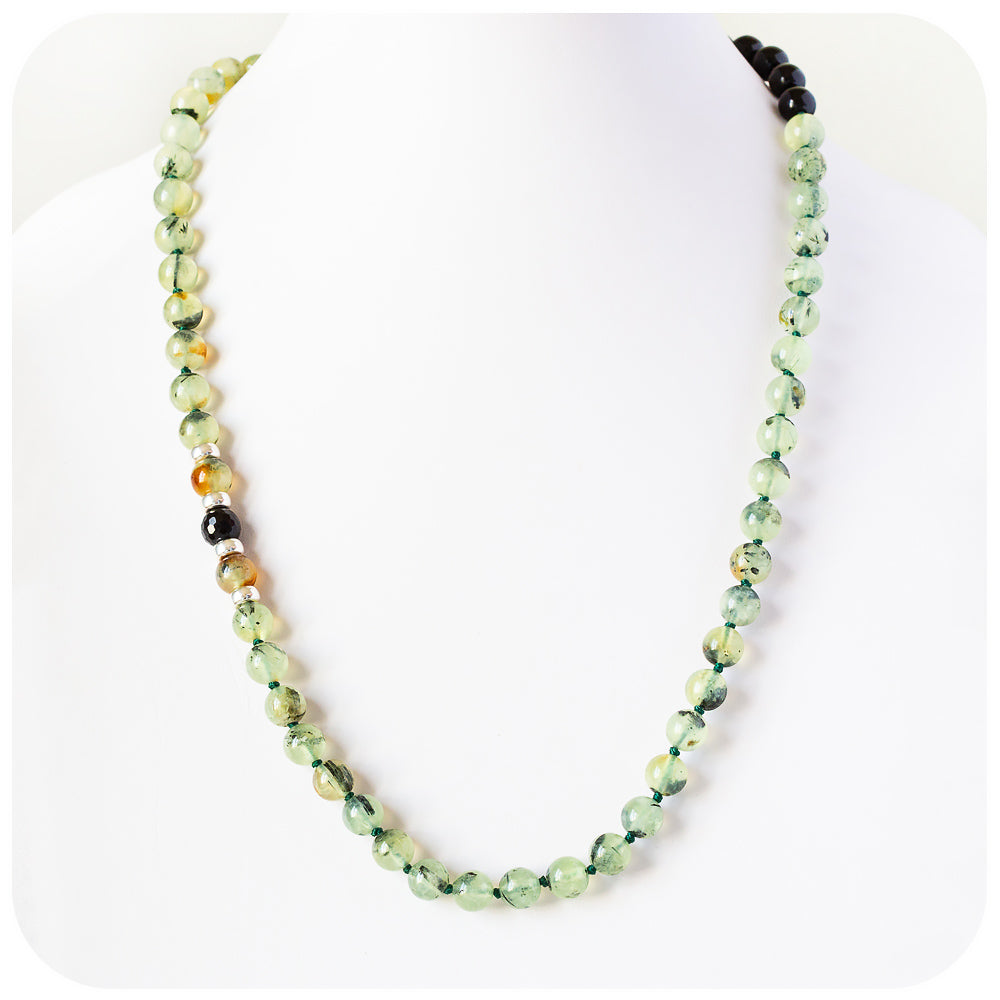 Prehnite and Onyx Bead Necklace with Silver Detail