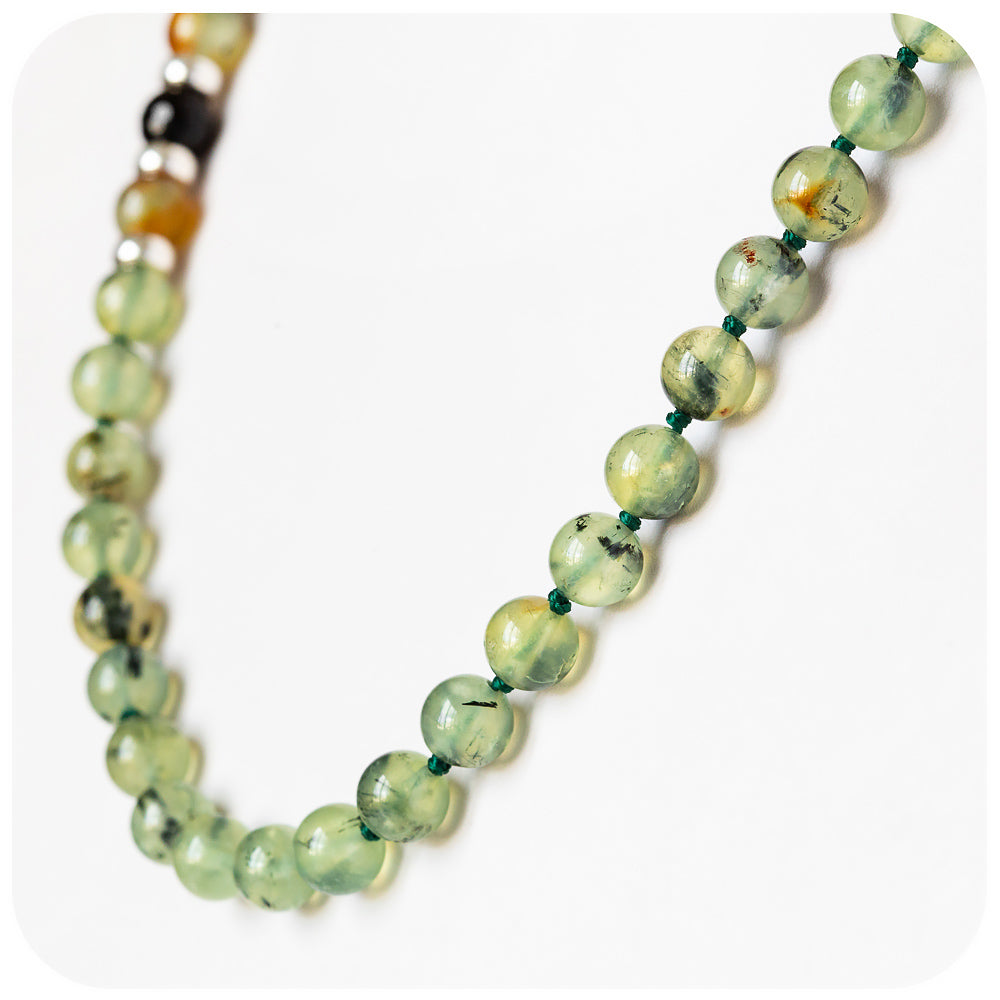 Prehnite and Onyx Bead Necklace with Silver Detail