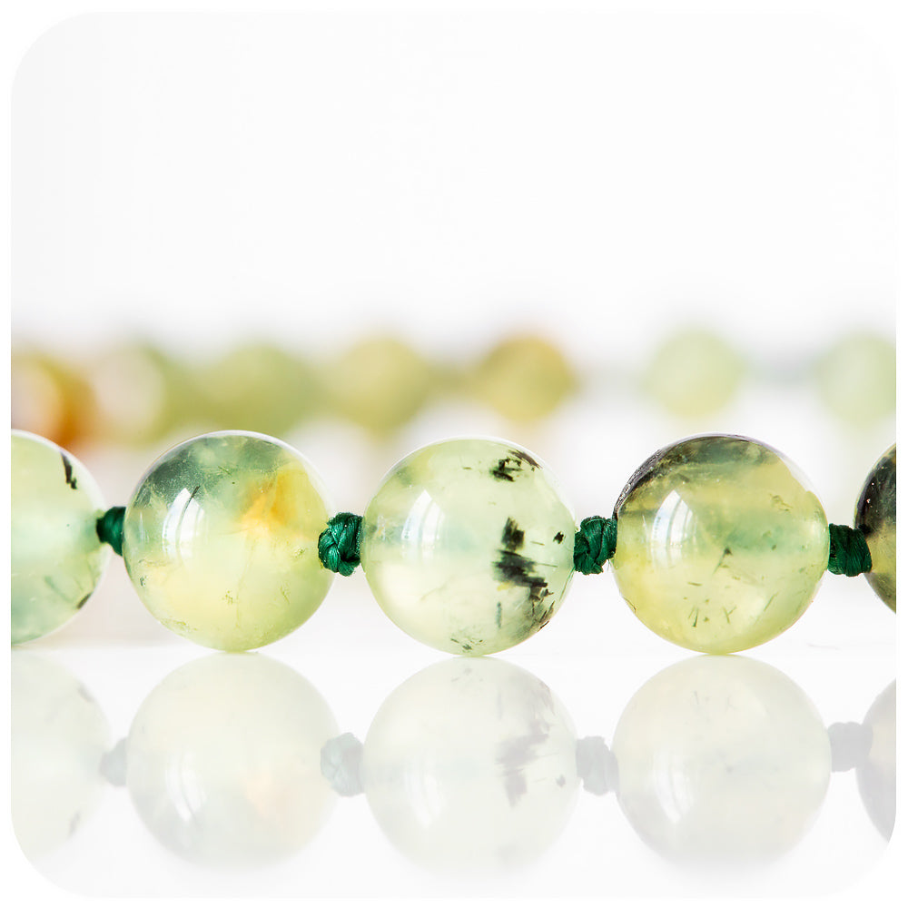 Prehnite and Onyx Bead Necklace with Silver Detail