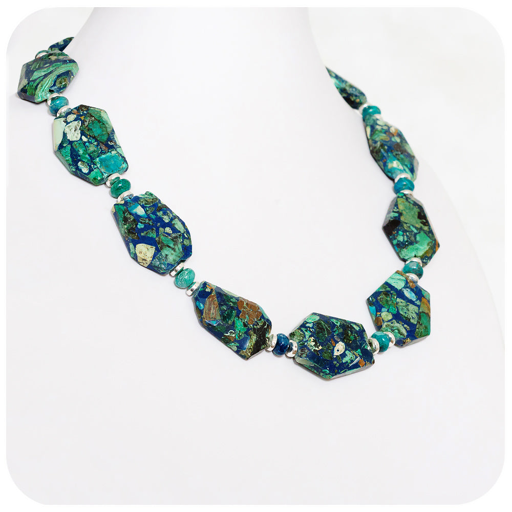 Slabs of Chrysocolla with Jasper and Hematite Necklace - Victoria's Jewellery