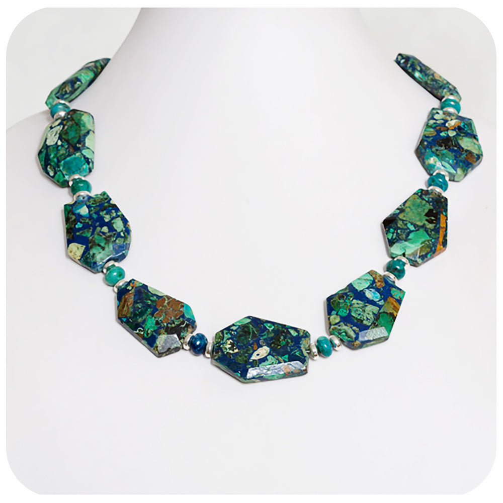 Slabs of Chrysocolla with Jasper and Hematite Necklace - Victoria's Jewellery