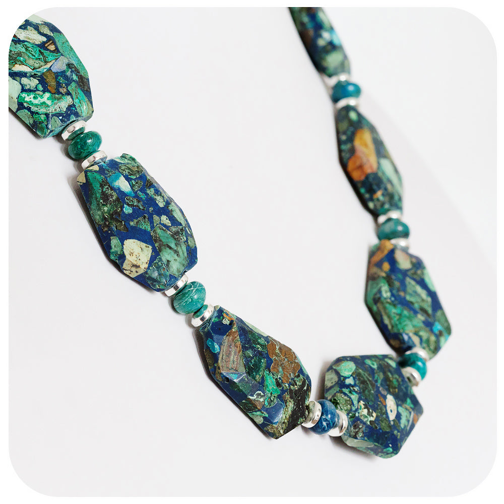 Slabs of Chrysocolla with Jasper and Hematite Necklace - Victoria's Jewellery