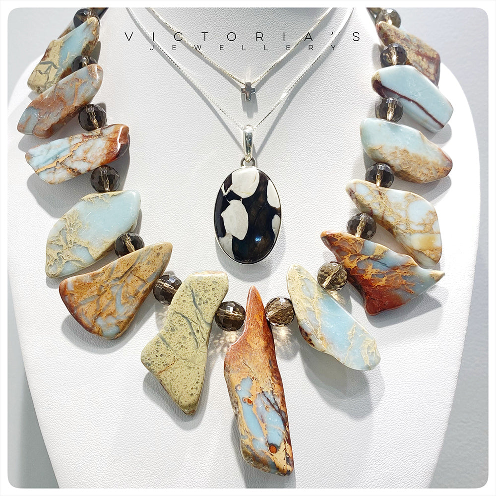 Earth Toned Jasper Slabs and Smoky Quartz Necklace - Victoria's Jewellery