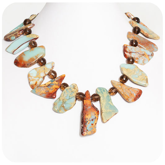 Earth Toned Jasper Slabs and Smoky Quartz Necklace - Victoria's Jewellery