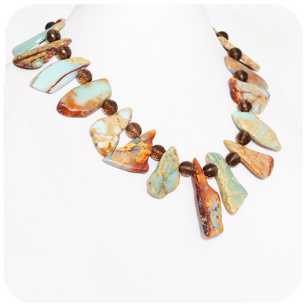 Earth Toned Jasper Slabs and Smoky Quartz Necklace - Victoria's Jewellery