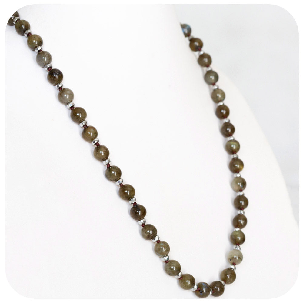 Dark Green and Brown Labradorite and Hematite Necklace - 58cm