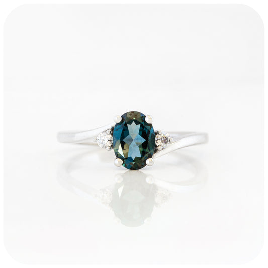 Oval cut London Blue Topaz and Moissanite Engagement Ring - Victoria's Jewellery