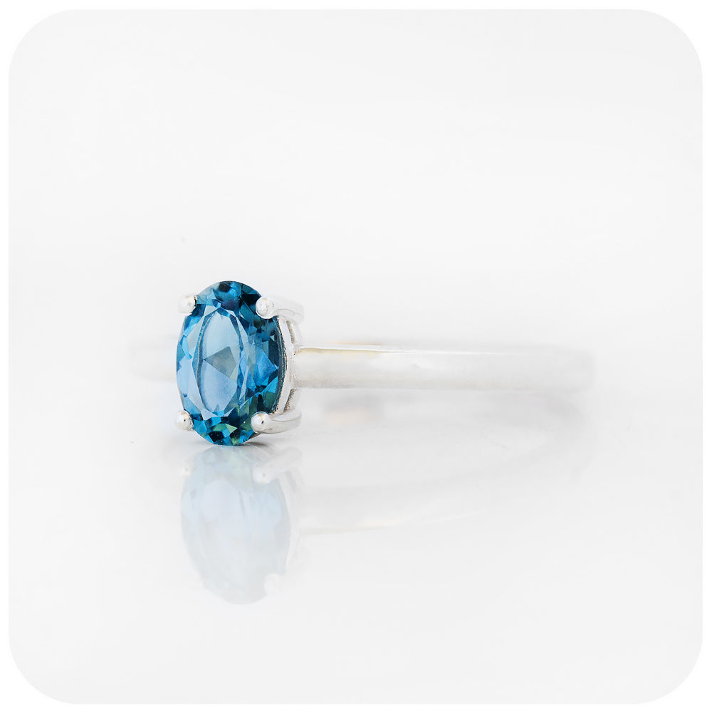 Oval cut London Blue Topaz Solitaire Ring