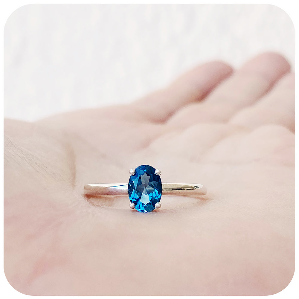 Oval cut London Blue Topaz Solitaire Ring