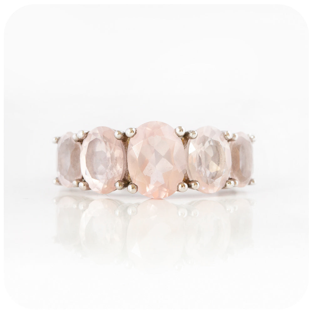 Oval cut Graduated Pink Rose Quartz Anniversary or Birthday Ring - Victoria's Jewellery