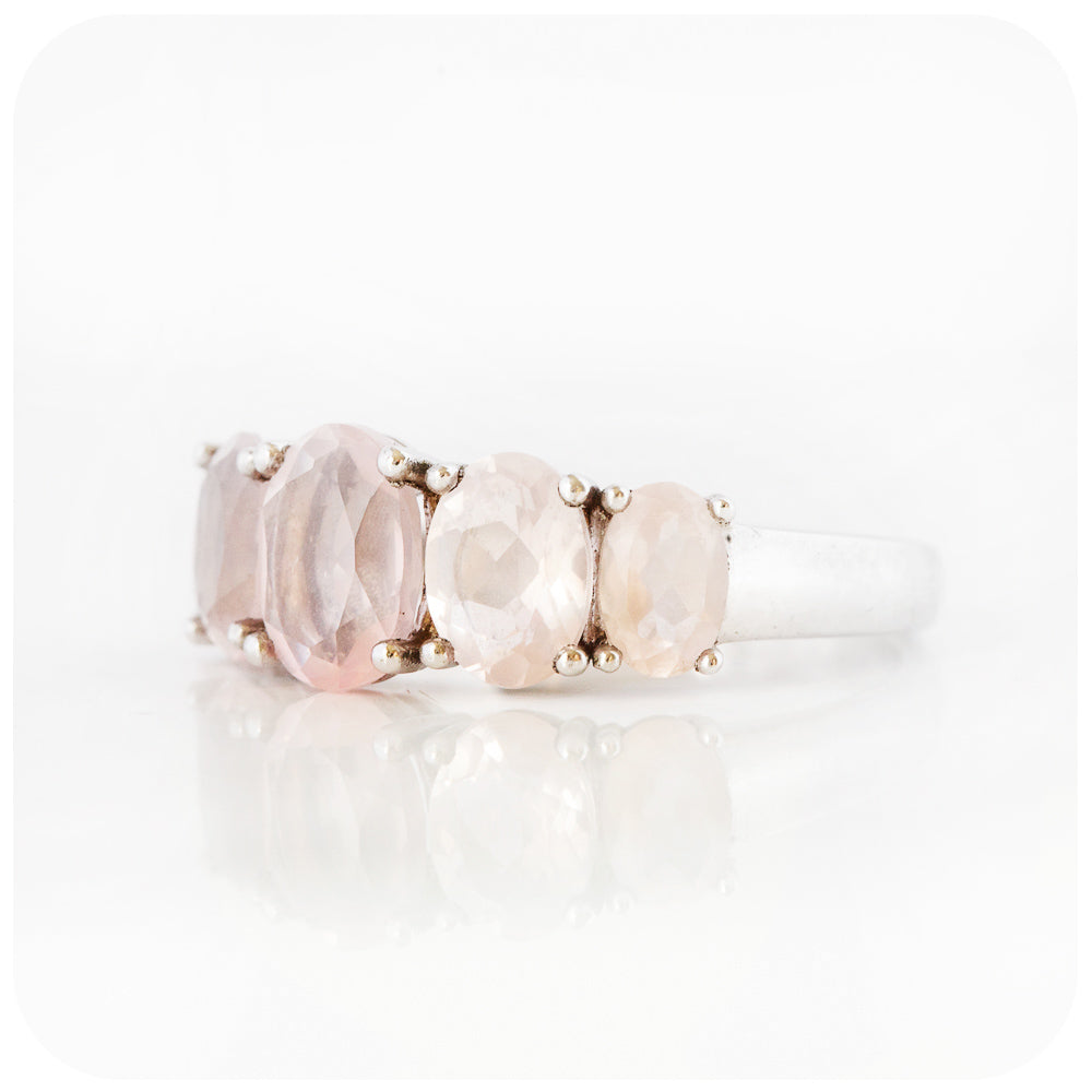 Oval cut Graduated Pink Rose Quartz Anniversary or Birthday Ring - Victoria's Jewellery