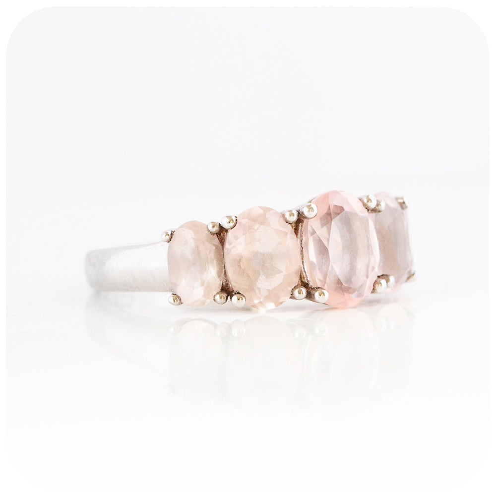 Oval cut Graduated Pink Rose Quartz Anniversary or Birthday Ring - Victoria's Jewellery