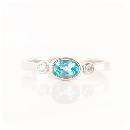 Oval cut Swiss Blue Topaz and Cubic Zirconia Stack Ring in Sterling Silver