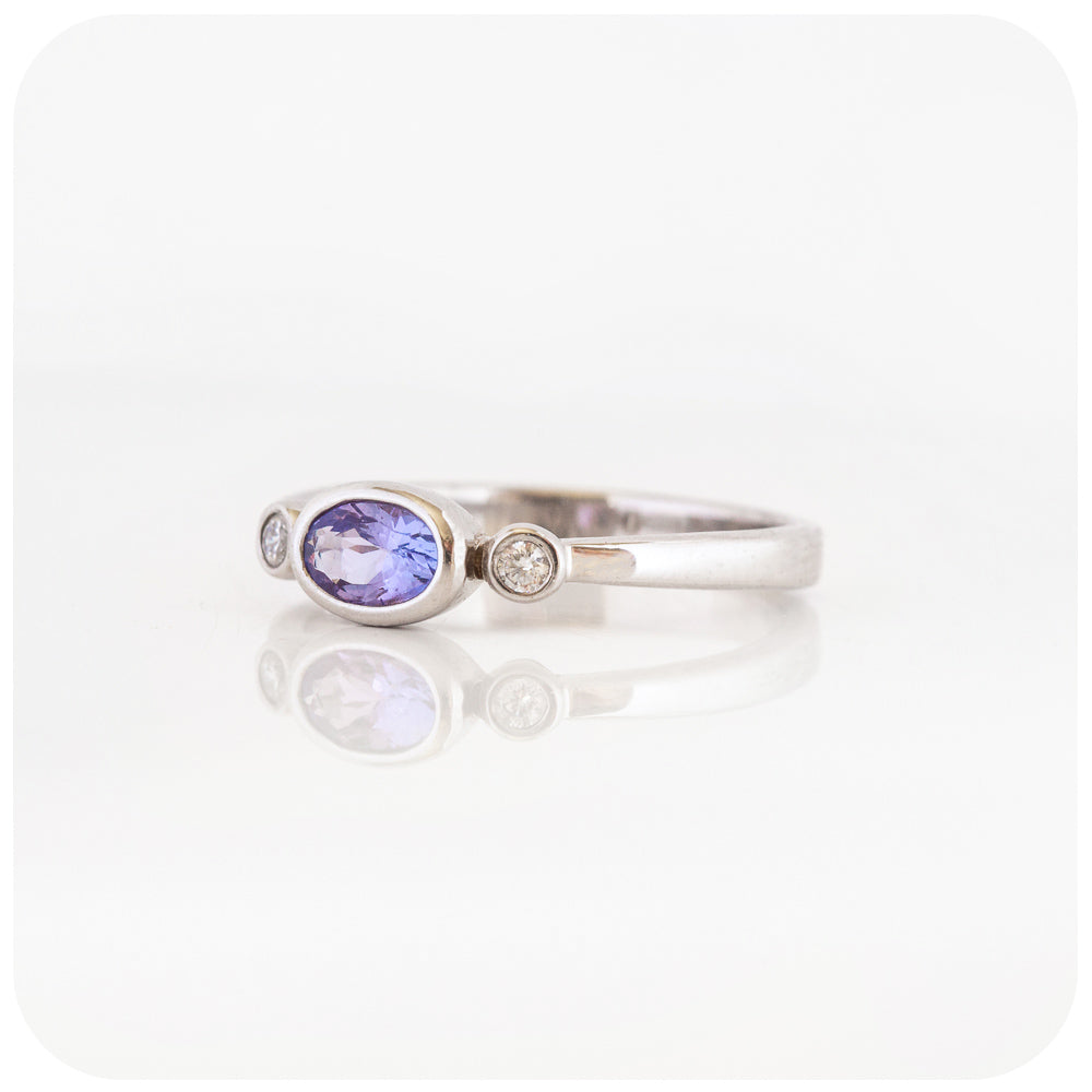 Oval cut Tanzanite and Cubic Zirconia Stack Ring in Sterling Silver