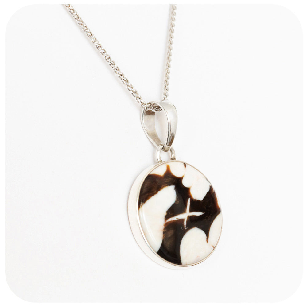 Round cut Peanut Wood Pendant and Chain in Sterling Silver