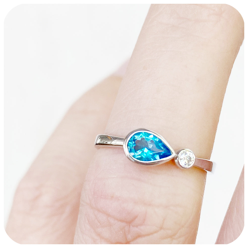 Pear cut Swiss Blue Topaz Stack Ring in Sterling Silver