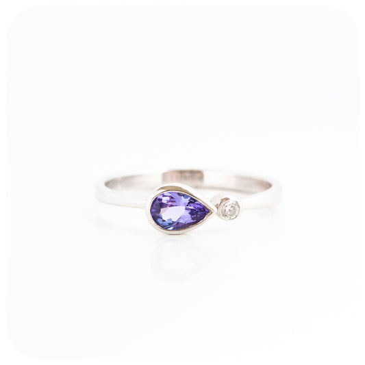 Pear cut Tanzanite and Moissanite Engagement Wedding Ring - Victoria's Jewellery