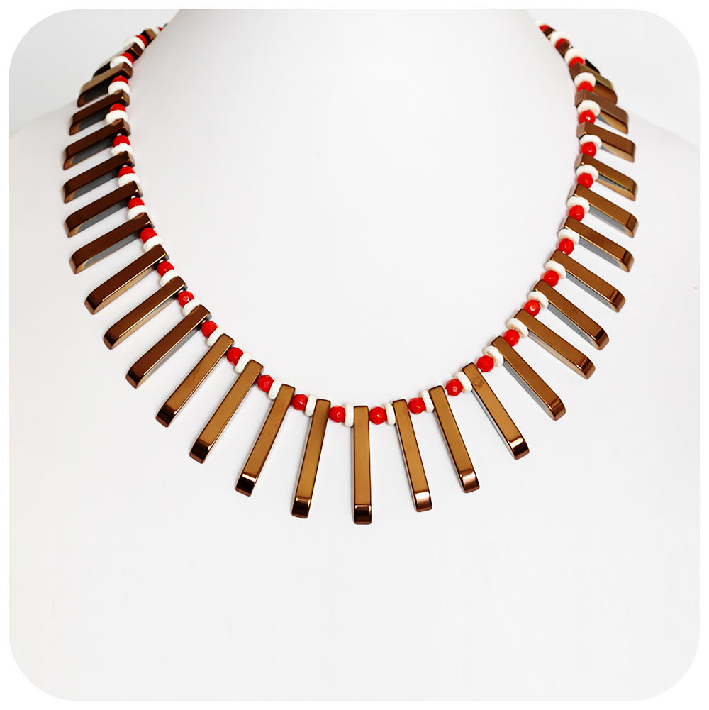 Coral, Ostrich shell and Hematite Necklace - Victoria's Jewellery