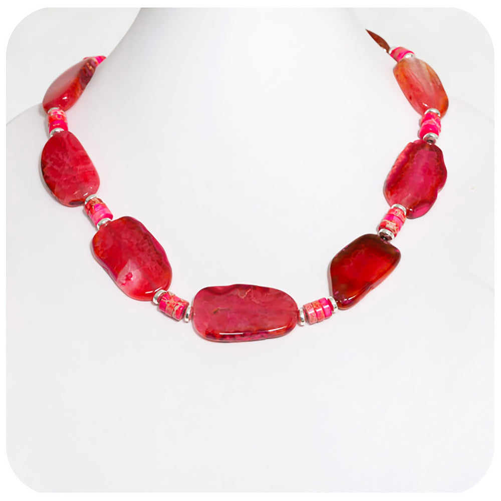 Slabs of Pink Agate and Jasper Necklace