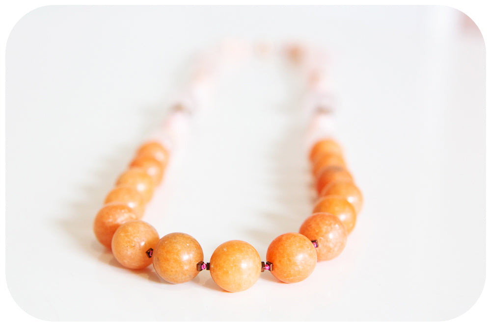 The Pink Opal, Rose Quartz and Orange Calcite Necklace with Gold Details