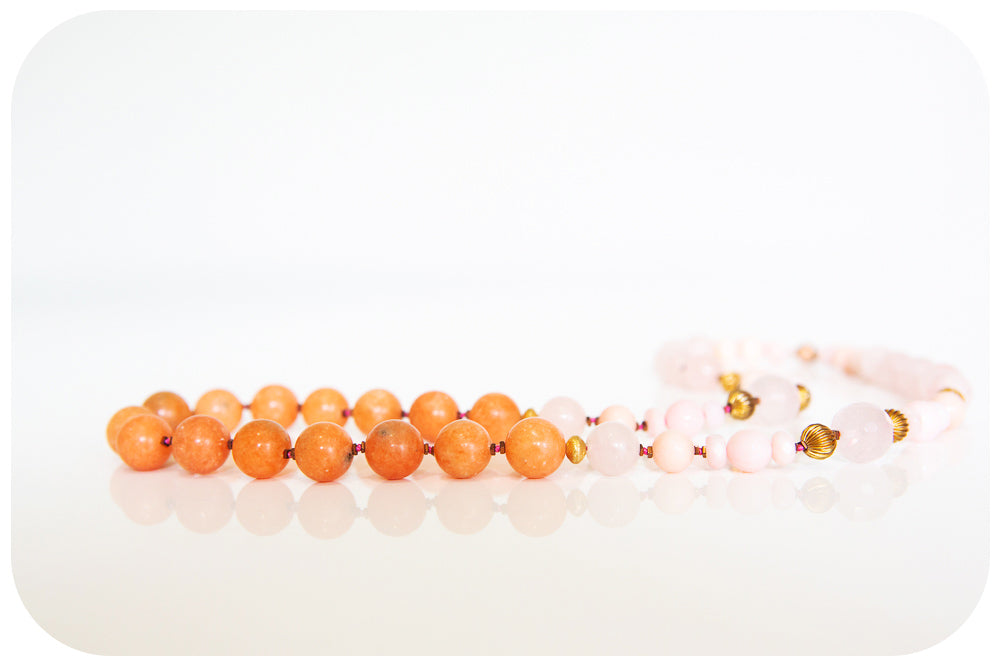 The Pink Opal, Rose Quartz and Orange Calcite Necklace with Gold Details