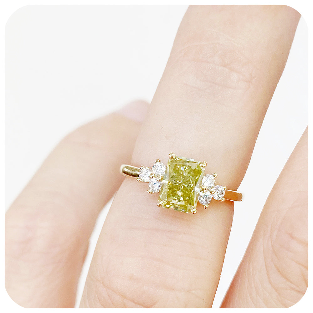 fancy yellow radiant cut moissanite engagement wedding ring - Victoria's Jewellery