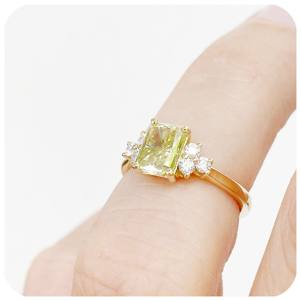 fancy yellow radiant cut moissanite engagement wedding ring - Victoria's Jewellery