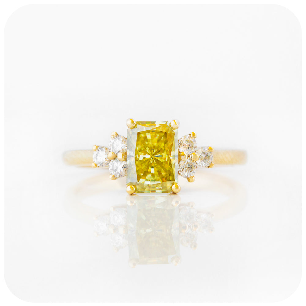 fancy yellow radiant cut moissanite engagement wedding ring - Victoria's Jewellery