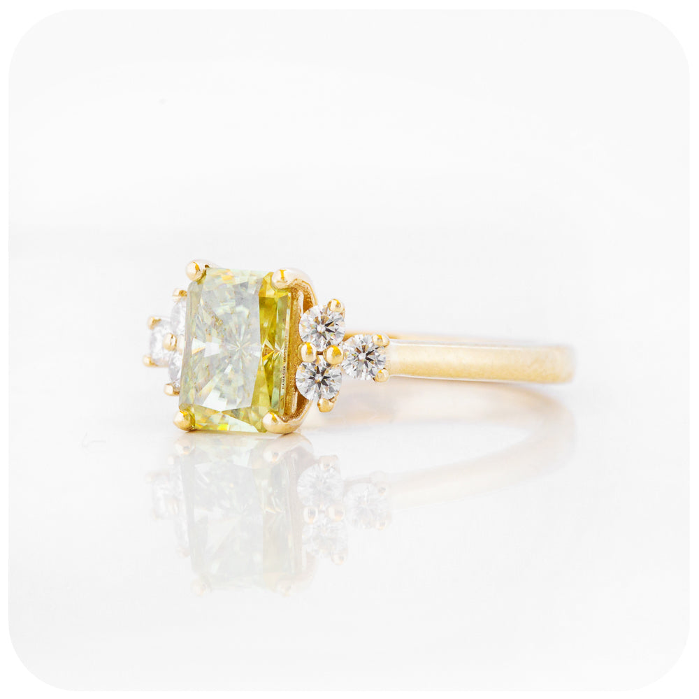 fancy yellow radiant cut moissanite engagement wedding ring - Victoria's Jewellery