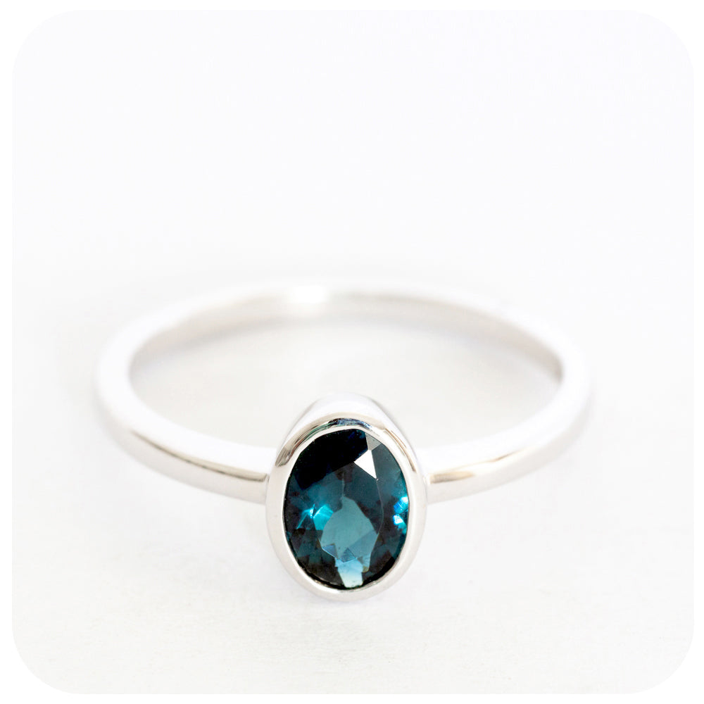 9k White Gold And London Blue Topaz Ring - Victoria's Jewellery