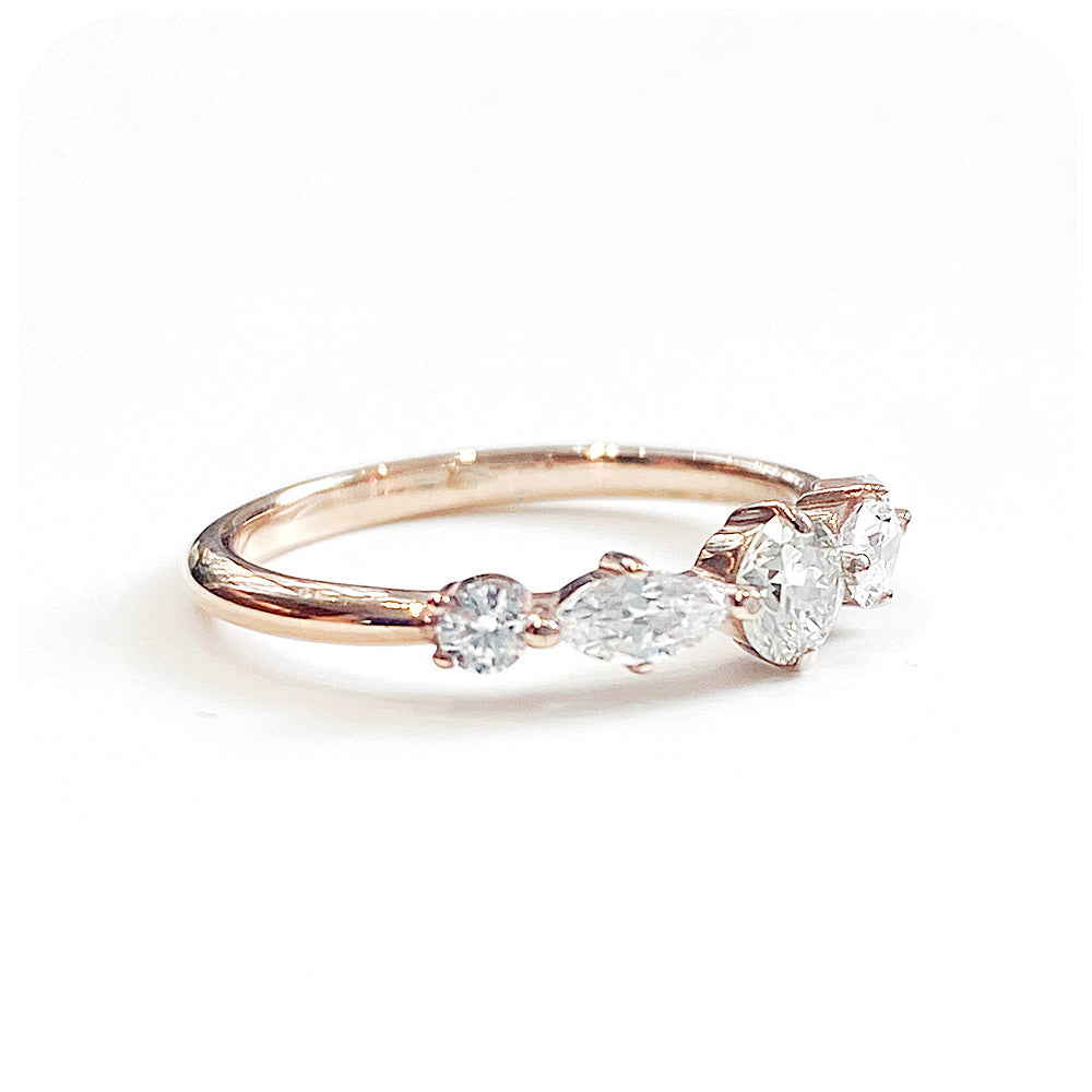 The Suné, a mixed cut Moissanite Ring in Gold