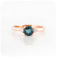 teal london blue topaz and moissanite trilogy style enagement ring in rose gold - Victoria's Jewellery
