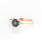 teal london blue topaz and moissanite trilogy style enagement ring in rose gold - Victoria's Jewellery