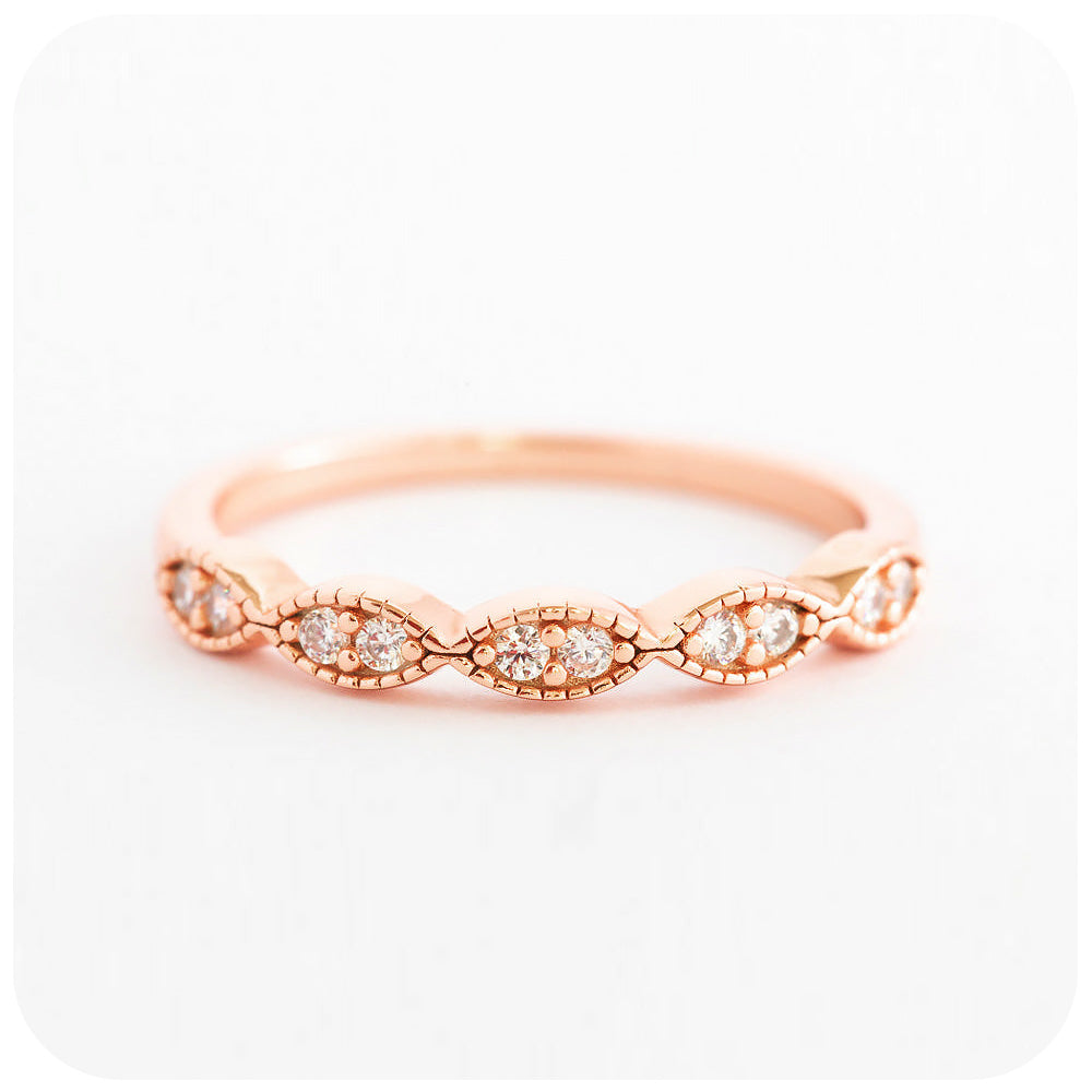 brilliant round cut moissanite stack wedding band ring in rose gold