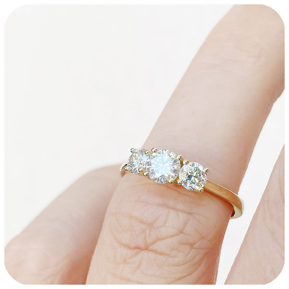 Brilliant cut Moissanite Trilogy Engagement Wedding Ring - Victoria's Jewellery