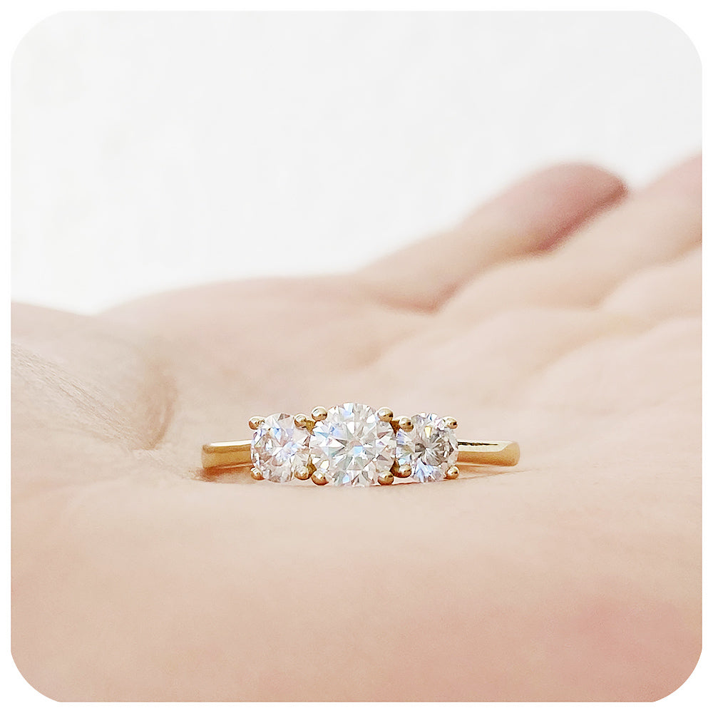 Brilliant cut Moissanite Trilogy Engagement Wedding Ring - Victoria's Jewellery