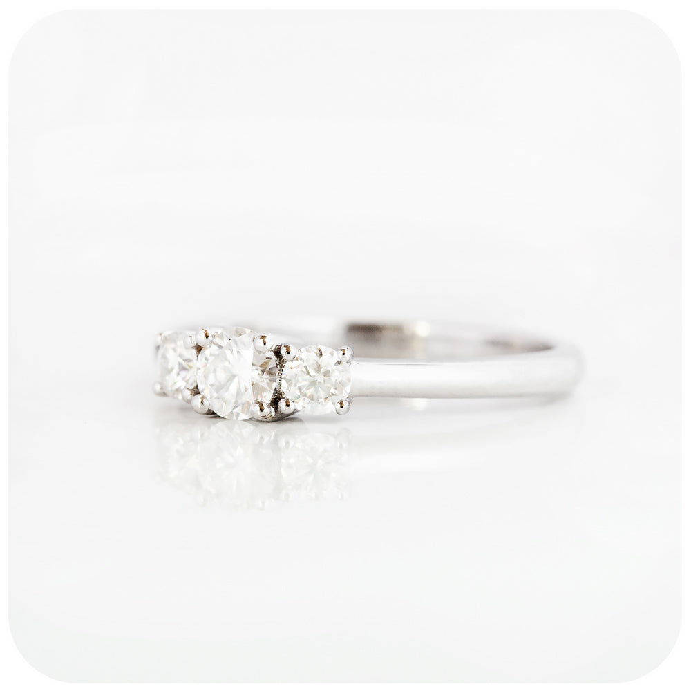 brilliant round cut moissanite trilogy engagement ring - Victoria's Jewellery