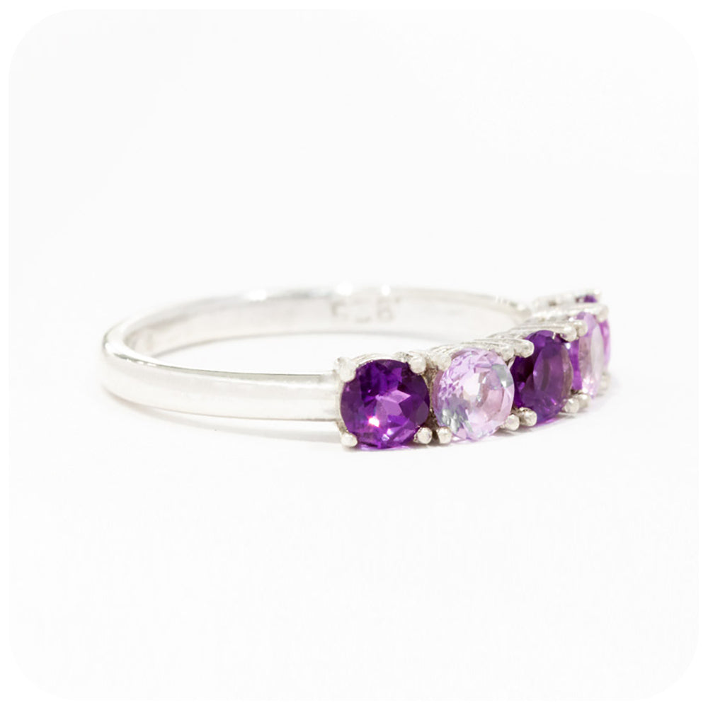 purple and pink amethyst brilliant round cut half eternity anniversary ring