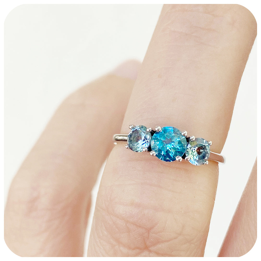 The Swiss and Sky Blue Topaz Trilogy Ring