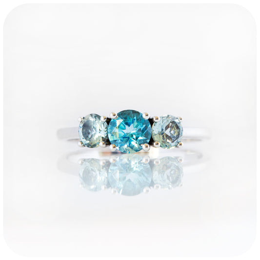 brilliant cut topaz trilogy style anniversary or engagement ring