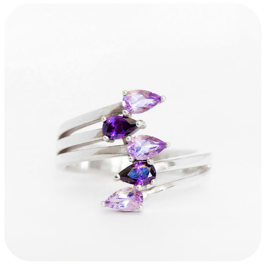 Purple and Pink Amethyst Shooting Star Ring in Sterling Silver