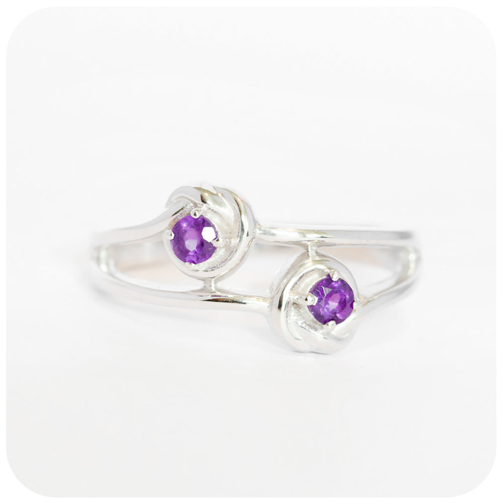 The Love Knot, Double Amethyst Ring in Sterling Silver