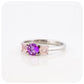 Amethyst and Rose Quartz Round cut Trilogy Ring