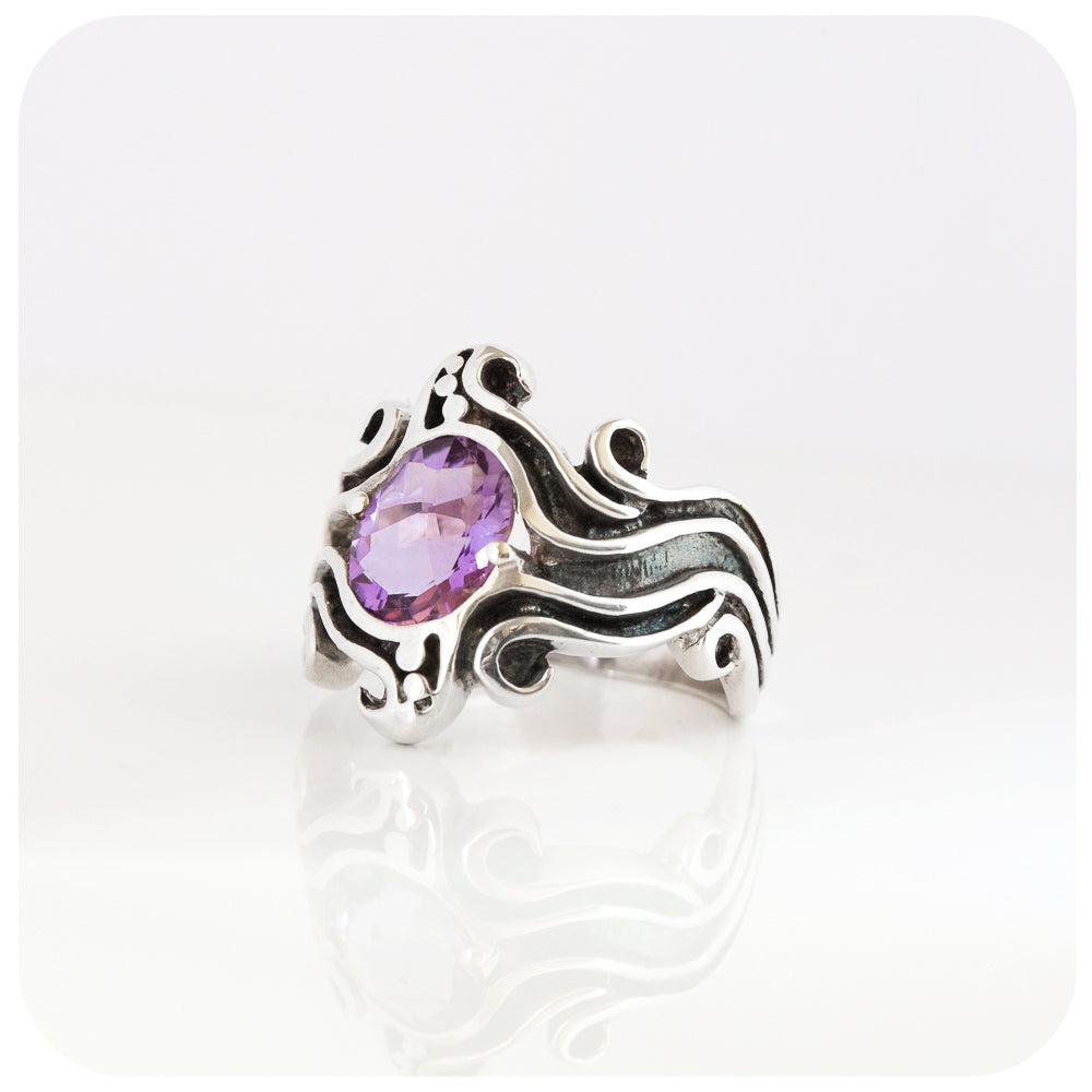 Amethyst Wave Ring in Sterling Silver