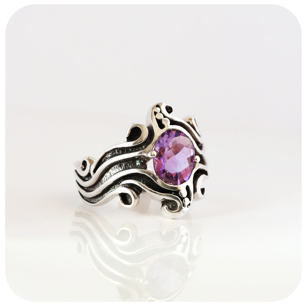 Amethyst Wave Ring in Sterling Silver