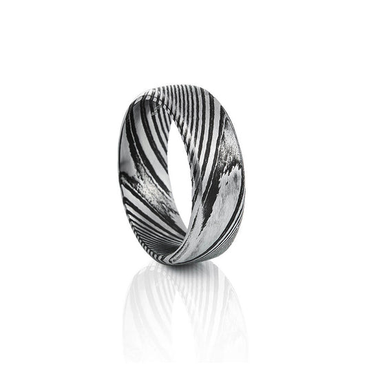 Silver and Black Damascus Tungsten Mens Wedding Ring - Victoria's Jewellery