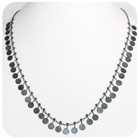 Sterling Silver Dangling Disc Necklace finished with Black Rhodium