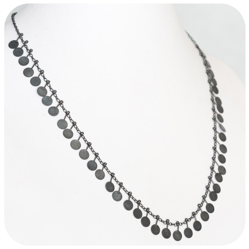 Sterling Silver Dangling Disc Necklace finished with Black Rhodium