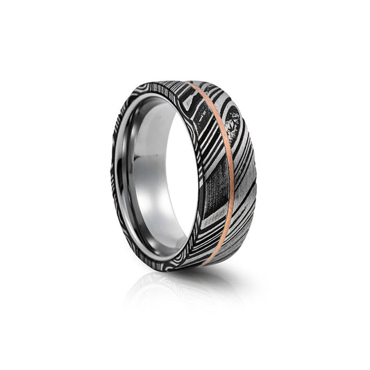 Black and Brass Damascus Mens Wedding Ring - 8mm