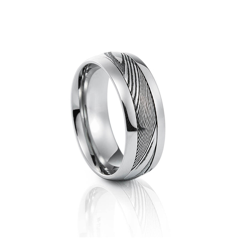mens tungsten engagement wedding ring with damascus inlay